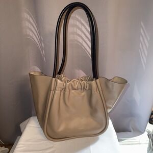 PROENZA SCHOULER Taupe Brown Leather Black Large Tote Bag Bucket Purse Handbag